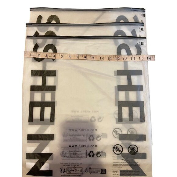 3~Shein Clear Zippered Plastic Storage Bags With Black Logo Print Size 13” x 16” - Picture 3 of 4